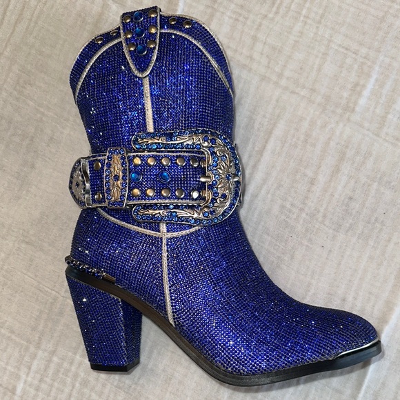 Dolls Kill Shoes - New Super Rare Dolls Kill Sheriff Shine Cowboy Boots - Blue Bling